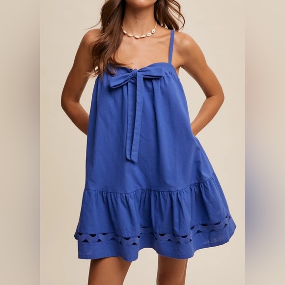 Tie Front Tunic Dress 100% Cotton Size Large Summer Adjustable Straps NWT - Picture 1 of 13